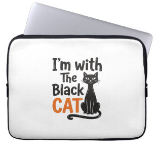 Funny Black Cat Vintage Engraving Halloween Design Laptop Sleeve