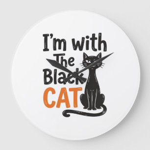 Funny Black Cat Vintage Engraving Halloween Design Large Clock