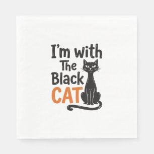 Funny Black Cat Vintage Engraving Halloween Design Napkin