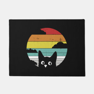 Funny Black Cat Vintage Retro Sunset Design Doormat