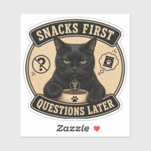 Funny Black Cat Vinyl Sticker Snacks First Quest