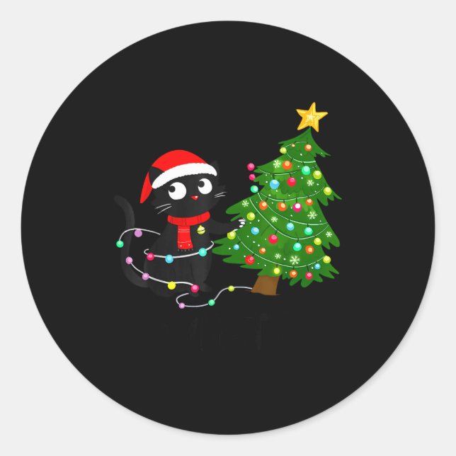 Funny Black Cat What_ Christmas Tree Funny Cat Lov Classic Round Sticker (Front)