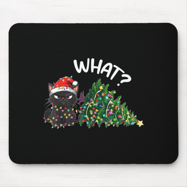 Funny Black Cat What_ Christmas Tree Funny Cat Lov Mouse Mat (Front)