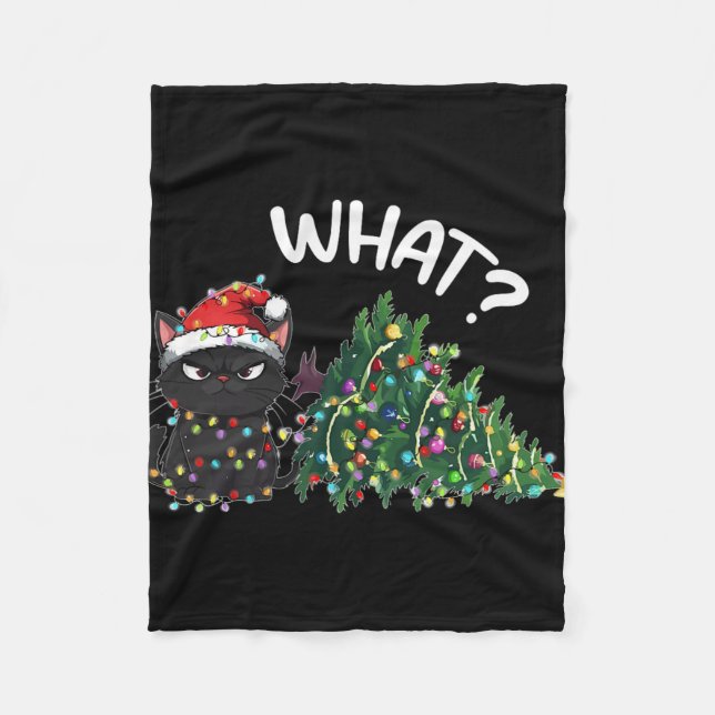 Funny Black Cat What Christmas Tree Funny Cat Love Fleece Blanket (Front)