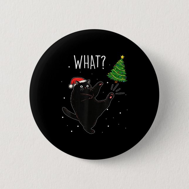 Funny Black Cat What_ Christmas Tree Meme Xmas Men 6 Cm Round Badge (Front)
