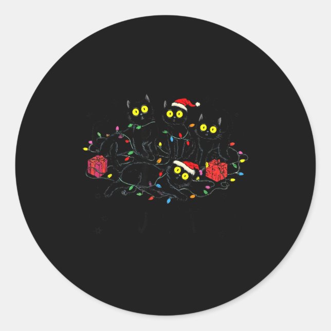 Funny Black Cat What_ Christmas Tree Meme Xmas Men Classic Round Sticker (Front)