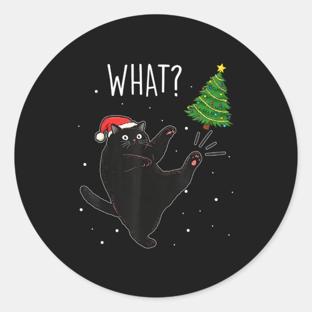 Funny Black Cat What_ Christmas Tree Meme Xmas Men Classic Round Sticker (Front)