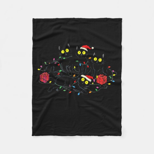 Funny Black Cat What_ Christmas Tree Meme Xmas Men Fleece Blanket (Front)