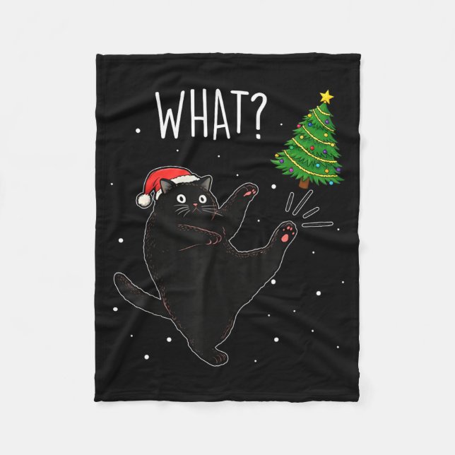 Funny Black Cat What_ Christmas Tree Meme Xmas Men Fleece Blanket (Front)