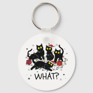 Funny Black Cat What Christmas Tree Meme Xmas Men Key Ring