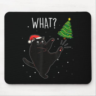 Funny Black Cat What_ Christmas Tree Meme Xmas Men Mouse Mat