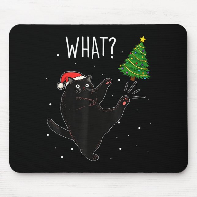 Funny Black Cat What_ Christmas Tree Meme Xmas Men Mouse Mat (Front)