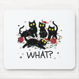 Funny Black Cat What Christmas Tree Meme Xmas Men Mouse Mat