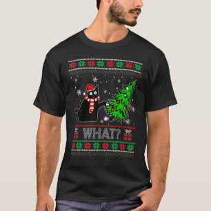 Funny Black Cat What Pushing Christmas Tree Ugly S T-Shirt