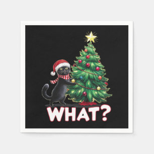 Funny Black Cat What Xmas Christmas Tree Napkin