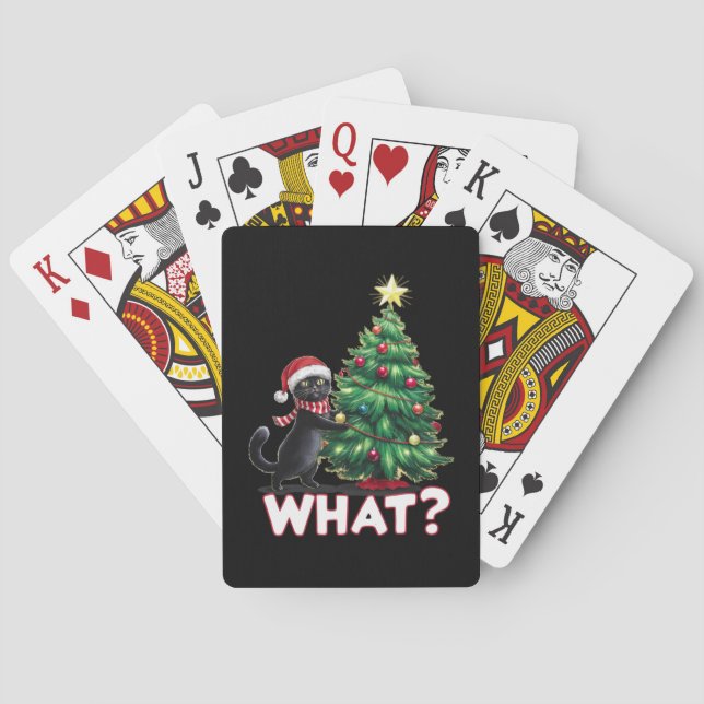 Funny Black Cat What Xmas Christmas Tree Playing Cards (Back)