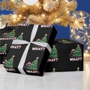Funny Black Cat What Xmas Christmas Tree Wrapping Paper