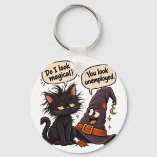 Funny Black Cat Witch Hat Halloween Sarcastic Key Ring