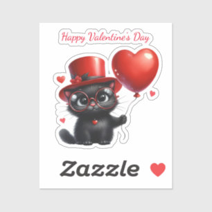 Funny Black Cat With Balloons Valentine's Day