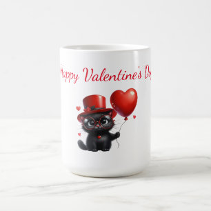 Funny Black Cat With Balloons Valentine's Day Coffee Mug