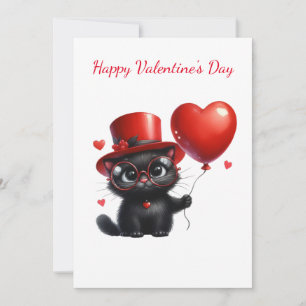 Funny Black Cat With Balloons Valentine's Day Holiday Card