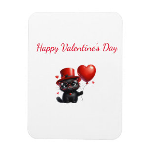 Funny Black Cat With Balloons Valentine's Day Magnet