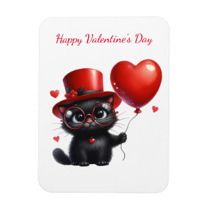 Funny Black Cat With Balloons Valentine's Day Magnet