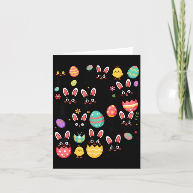 Funny Black Cat with Bunny Eggs Happy Easter Day Card (Front)