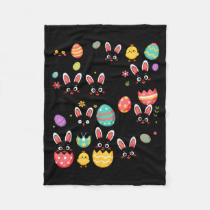 Funny Black Cat with Bunny Eggs Happy Easter Day Fleece Blanket