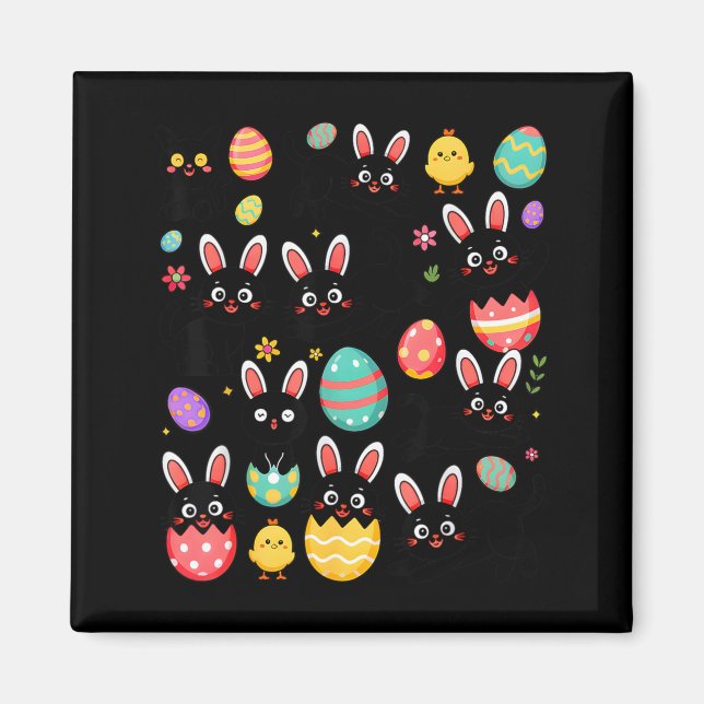 Funny Black Cat with Bunny Eggs Happy Easter Day Magnet (Front)