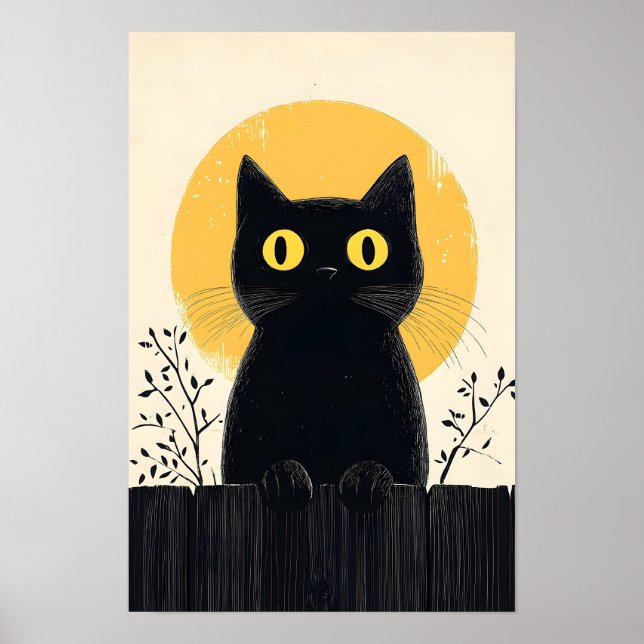 Funny Black cat with Full Moon Poster (Front)