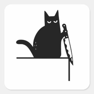  Funny Black Cat with Knife Decor, Door Frame Cat  Square Sticker