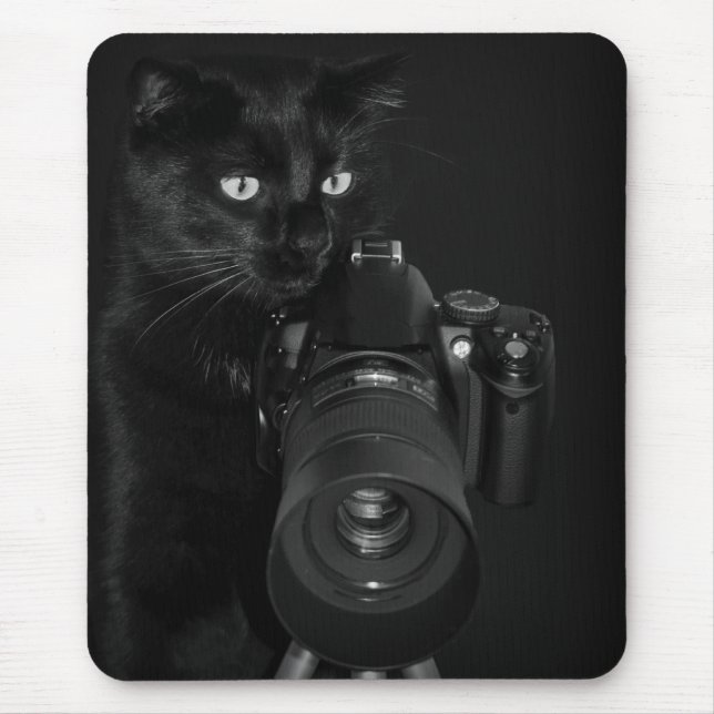 Funny Black Cat with the Camera Mouse Mat (Front)