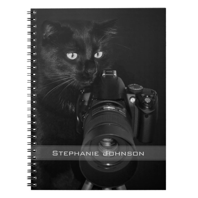 Funny Black Cat with the Camera Notebook (Front)