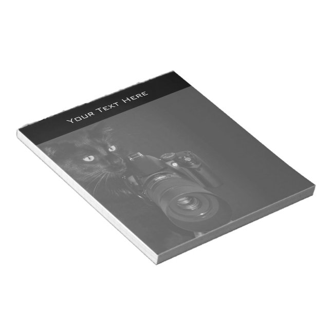 Funny Black Cat with the Camera Notepad (Angled)