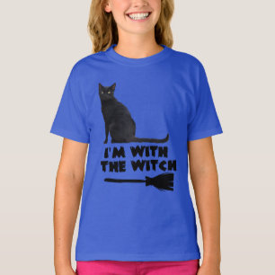 Funny Black Cat With The Halloween Witch  T-Shirt