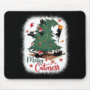 Funny Black Cats Christmas Tree Merry Catmess Cat Mouse Mat