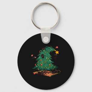 Funny Black Cats Christmas Xmas Tree Family Pajama Key Ring