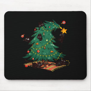 Funny Black Cats Christmas Xmas Tree Family Pajama Mouse Mat