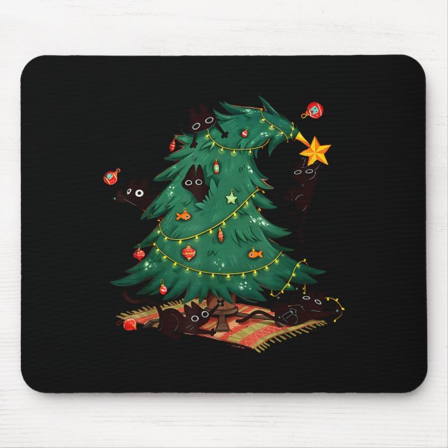 Funny Black Cats Christmas Xmas Tree Family Pajama Mouse Mat (Front)