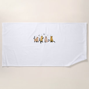 Funny Black Cats Ghost Halloween Pattern Cat Lover Beach Towel
