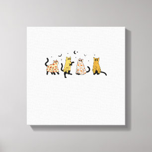 Funny Black Cats Ghost Halloween Pattern Cat Lover Canvas Print