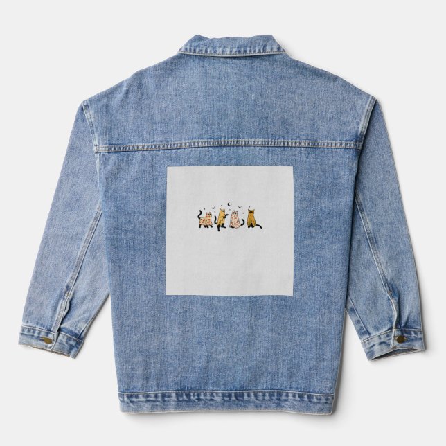Funny Black Cats Ghost Halloween Pattern Cat Lover Denim Jacket (Back)