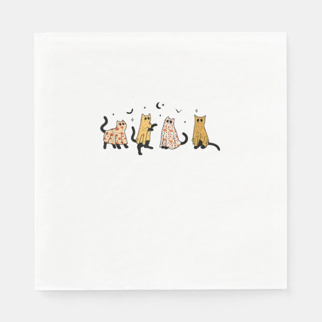 Funny Black Cats Ghost Halloween Pattern Cat Lover Napkin (Front)