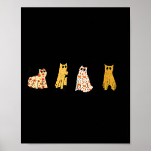 Funny Black Cats Ghost Halloween Pattern Cat Poster
