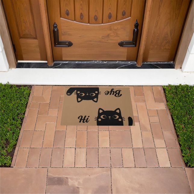 Funny Black Cats Hi Bye Pet Humour Welcome Doormat (Outdoor)