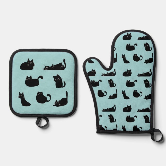 Funny Black Cats Oven Mitt & Pot Holder Set (Front)