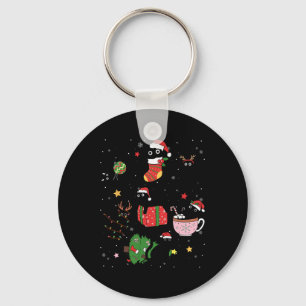 Funny Black Cats Santa Hat Christmas Tree Merry Ch Key Ring