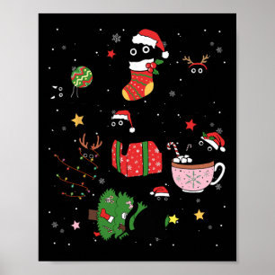 Funny Black Cats Santa Hat Christmas Tree Merry Ch Poster