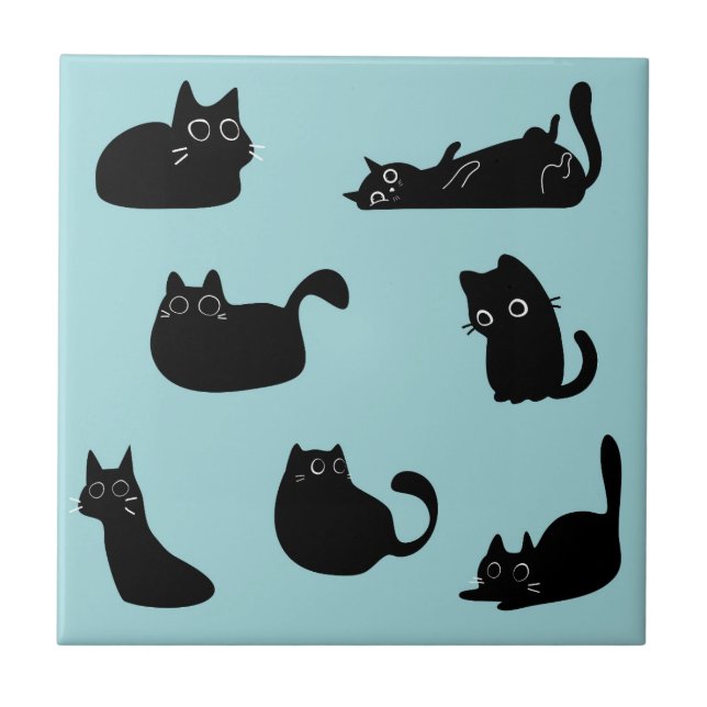 Funny Black Cats Tile (Front)